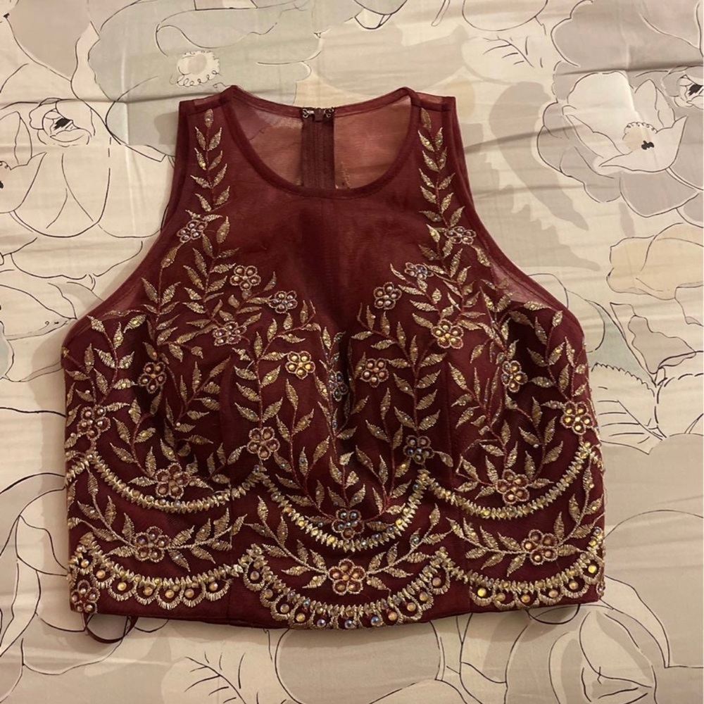 High Low Wine Red with Gold Embroidery 2 Piece Prom/Homecoming Dress